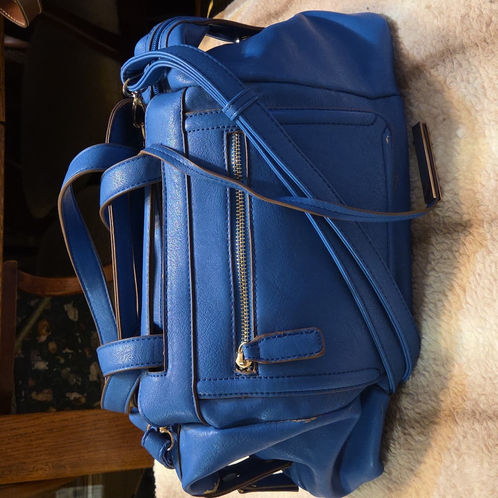 Sondra Roberts 2 Blue Leather  Crossbody Satchel $300 Estimated Retail GUC